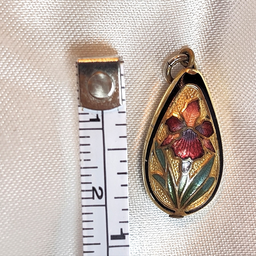 Vintage Puffy Two-sided Cloisonné Pendant - Iris - Picture 2 of 3